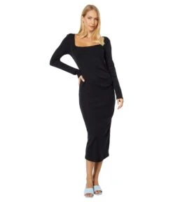 Three Dots Square Neck Side Gather Dress