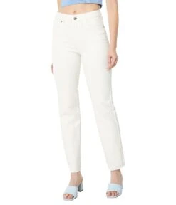 Paige Stella W/ Cross-Back Belt Loops + Raw Stringy Hem In Tonal Ecru