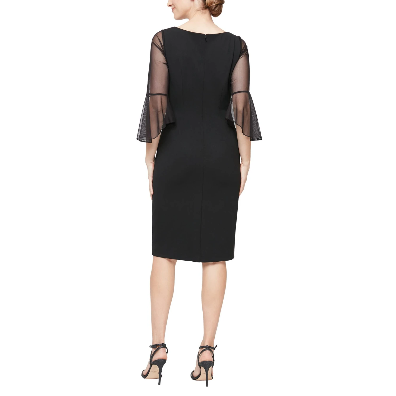 Alex Evenings Short Sheath Dress W/ L-Shaped Neckline And Illusion Bell Sleeves - Image 2