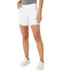 Paige Sarah Longline Shorts W/ Exposed Buttonfly In Wild White Destructed