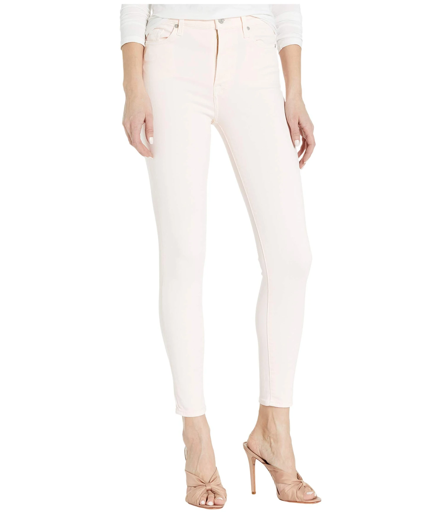7 For All Mankind High-Waist Ankle Skinny In Solid Pink