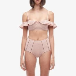 Jonathan Simkhai Lace Ruffle Cold Shoulder Bikini Top