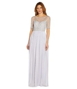 Adrianna Papell Beaded Mesh And Chiffon Long Mob Gown