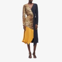 Cushnie Color Block Long Sleeved Dress W/ Waist Tie