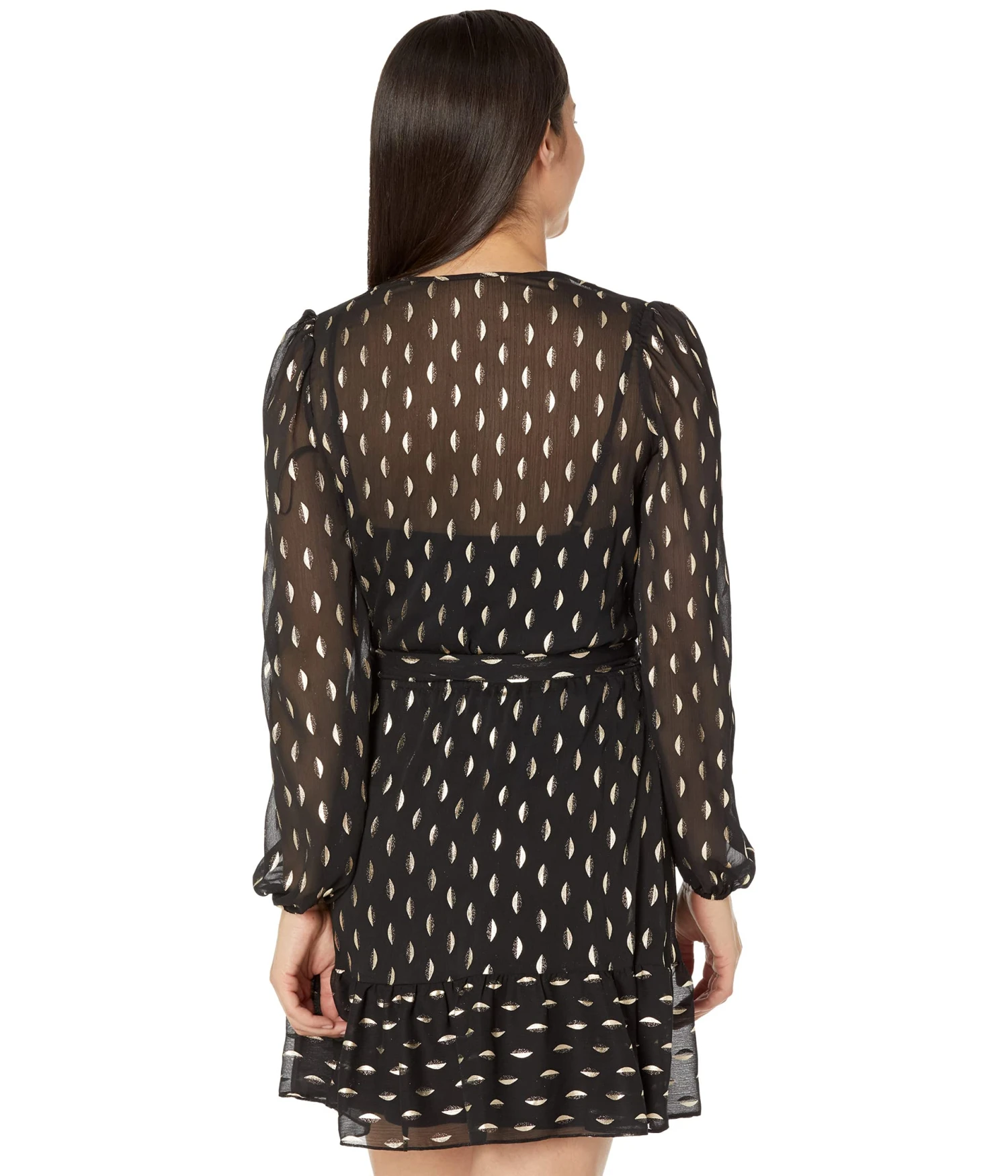 Betsy & Adam Short Long Sleeve Chiffon Clip Dot W/ Tie Belt - Image 2