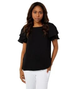Vince Camuto Short Sleeve Tiered Sleeve Crinkle Gauze Blouse