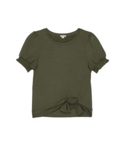 HABITUAL Girl Smocked Sleeve Side Tie Short Sleeve Top (Big Kids)