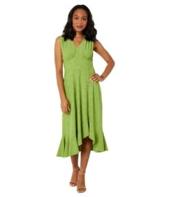 London Times V-Neck Sleeveless Empire Flare Midi Dress