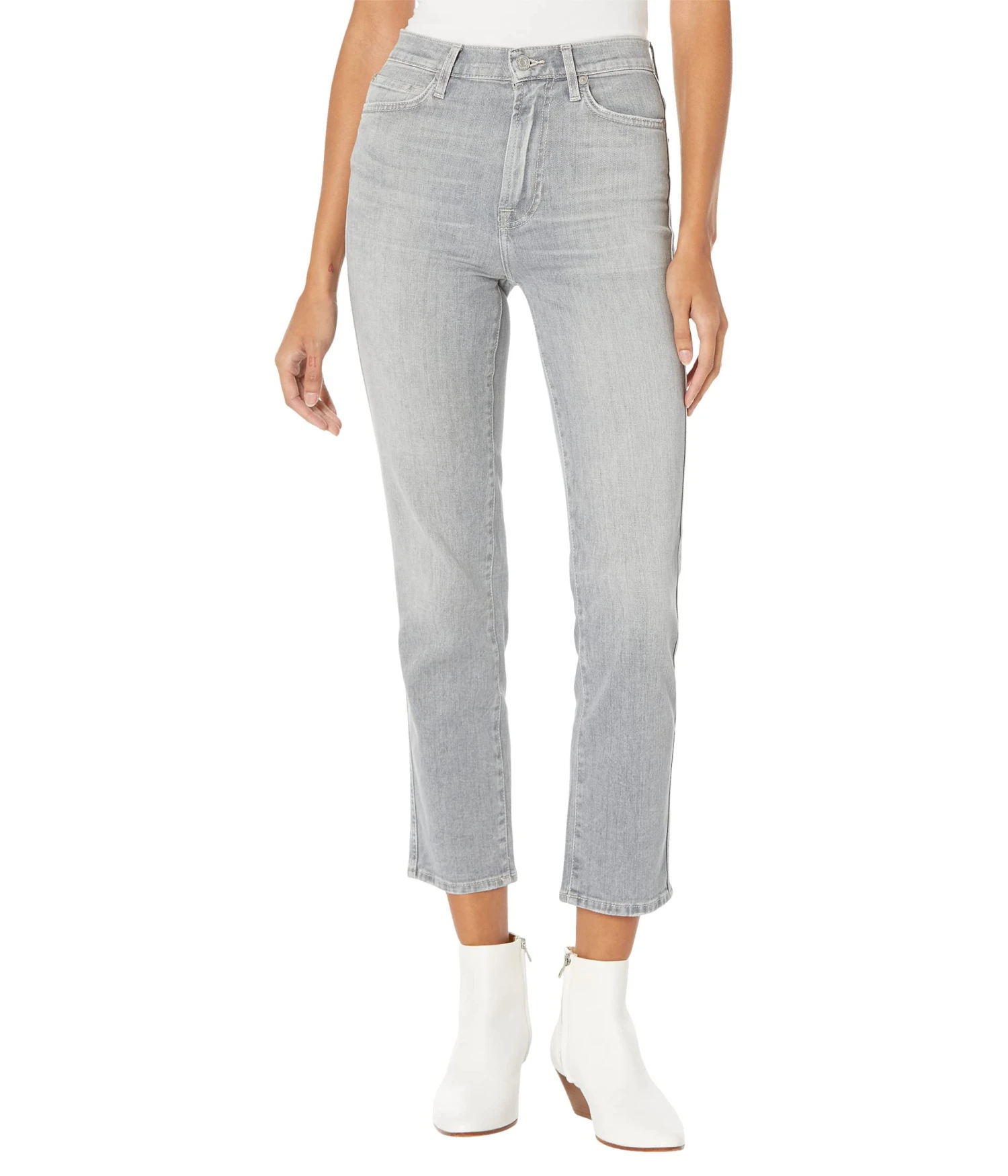 7 For All Mankind High-Waist Cropped Straight In Lefthand Bergamot Grey