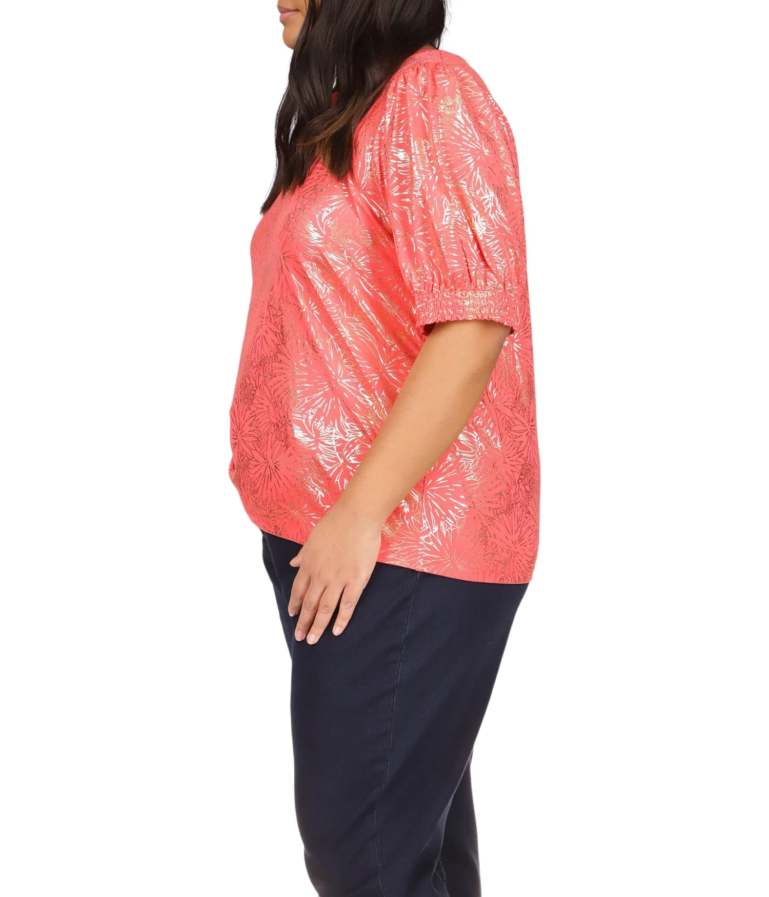 MICHAEL Michael Kors Plus Size Foil Puff Sleeve Baby Top - Image 3