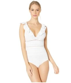 Jonathan Simkhai Lace Ruffle V-Neck One-Piece