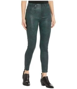 7 For All Mankind High-Waist Ankle Skinny In Coated Green Python