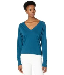 Bobi Los Angeles Lightweight Jersey Rib Mixed Boxy Raglan V-Neck Tee