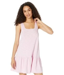 Lilla P Square Neck Peplum Tank Dress In Loose Knit Slub