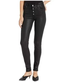 Paige Hoxton Ultra Skinny W/ Exposed Button Fly In Black Fog Luxe Coating
