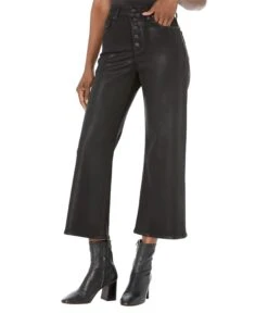 Paige Anessa Exposed Button Fly In Black Fog Luxe Coating
