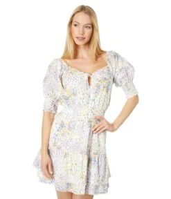 1.STATE Puff Sleeve Tie Square Neck Dress