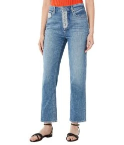 Paige Sarah Straight Ankle W/ Exposed Buttonfly + Reverse Details In Magda Distressed