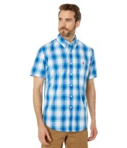 U.S. POLO ASSN. Short Sleeve Classic Fit Large Plaid Poplin Woven Shirt